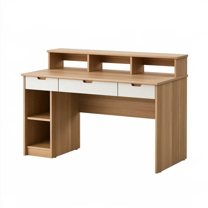 Scrivania 120 x 60 x 95 cm in legno rovere chiaro e bianco con cassetti e ripiani