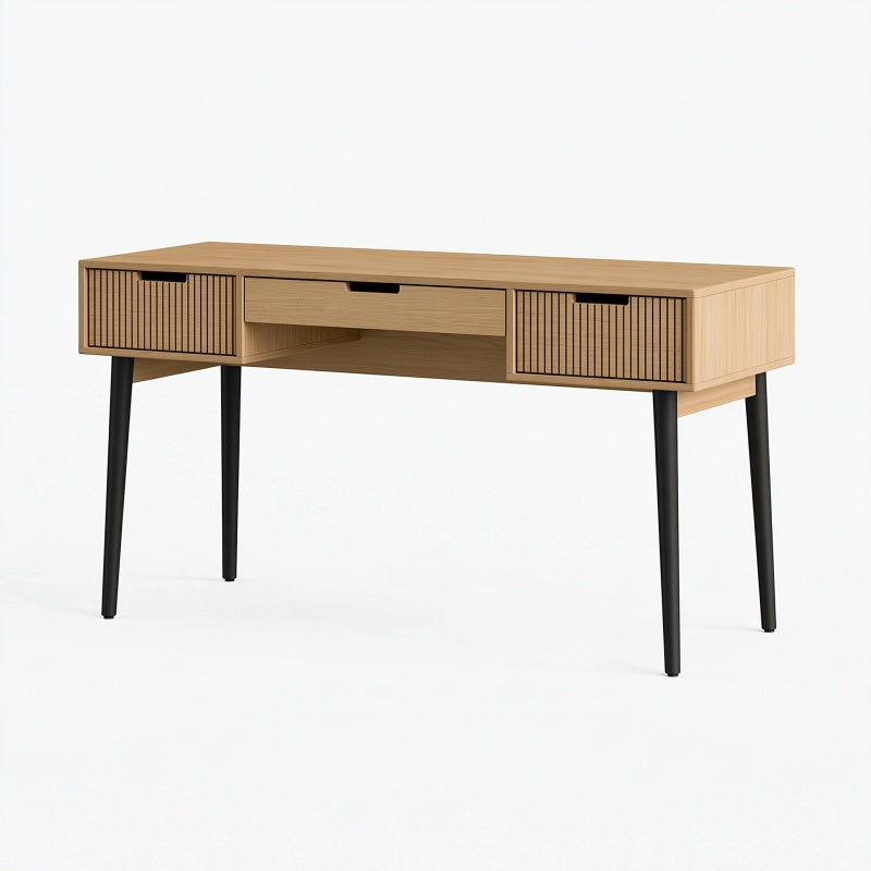 Scrivania 140 x 60 x 75 cm in legno color rovere con gambe in metallo - stile moderno con cassetti