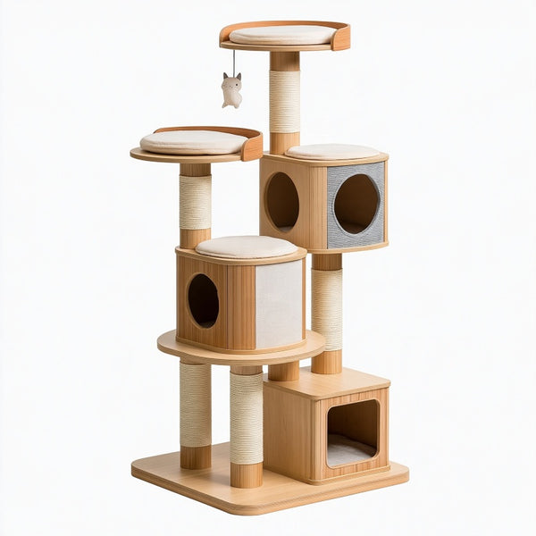 Albero tiragraffi 60 x 50 x 150 cm in legno beige con sisal e cucce per gatti