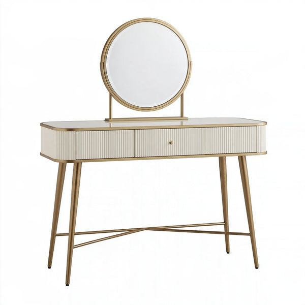 Toeletta 100 x 40 x 133 cm in legno e metallo bianco e oro con specchio stile moderno