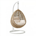 Poltrona sospesa 105 x 105 x 195 cm in fibra intrecciata beige con supporto in metallo bianco