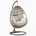 Poltrona sospesa 105 x 105 x 195 cm in fibra intrecciata beige con struttura in acciaio nero stile boho per interni