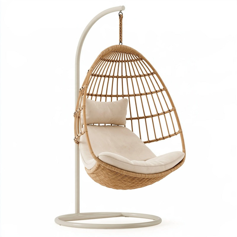 Poltrona sospesa 105 x 105 x 195 cm in rattan beige con struttura in acciaio per interni stile boho