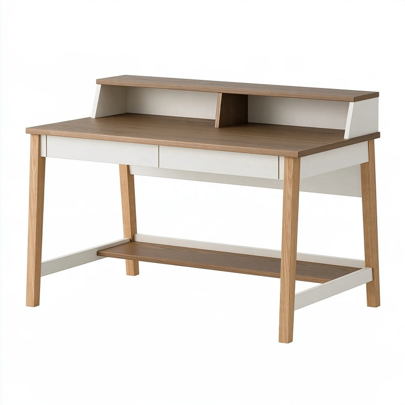 Scrivania 120 x 60 x 100 cm in legno marrone e bianco con cassetti e mensola