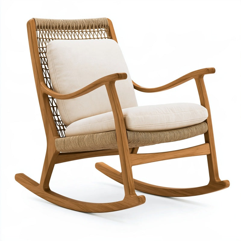 Sedia a dondolo 70 x 100 x 105 cm in legno e corda beige stile nordico