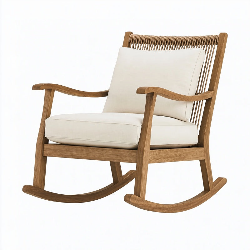 Poltrona a dondolo 72 x 90 x 98 cm in legno marrone con seduta beige stile contemporaneo