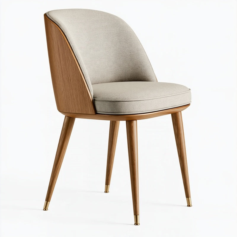 Sedia imbottita 57 x 60 x 82 cm in legno e tessuto beige - schienale curvo moderno