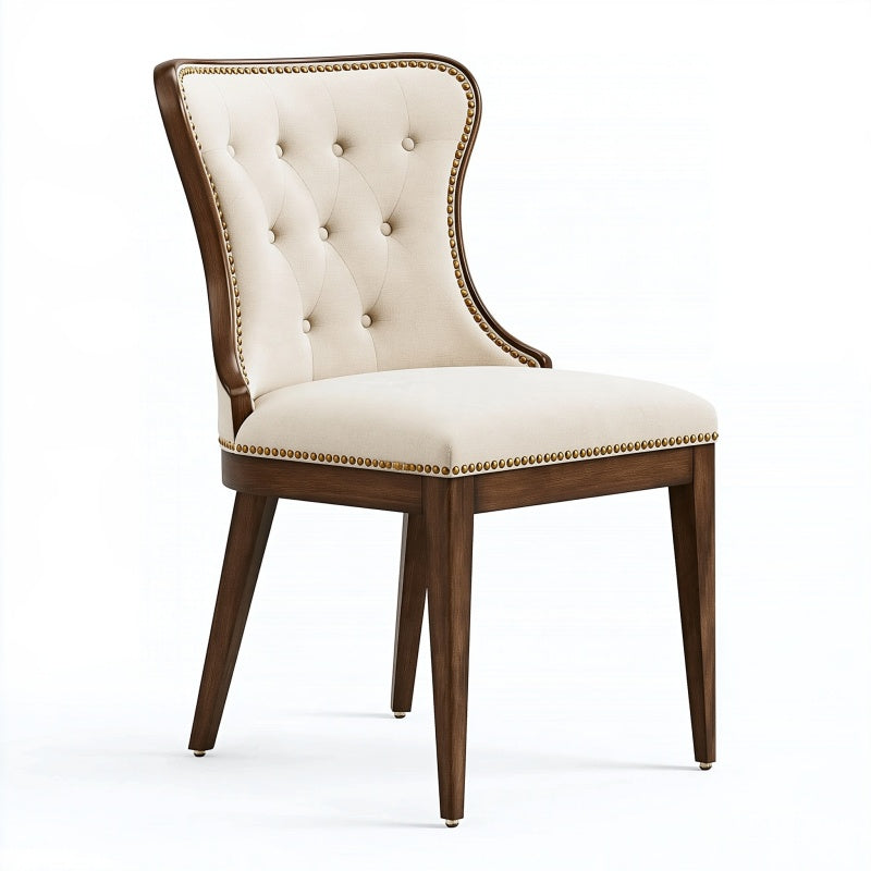 Sedia da pranzo 55 x 65 x 100 cm in tessuto beige e legno marrone con schienale capitonné