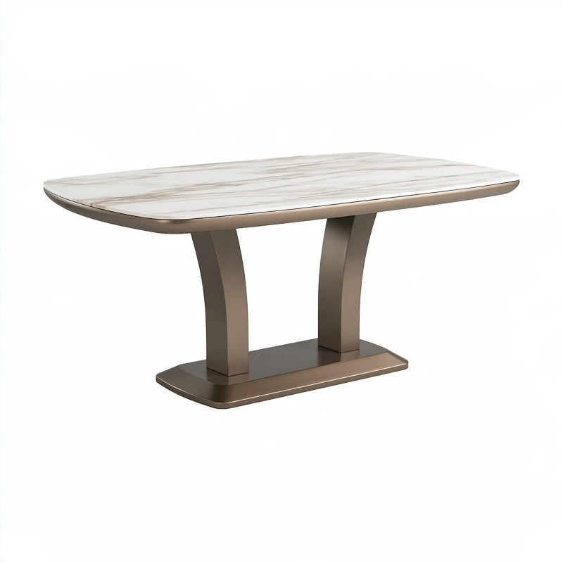 Tavolo da pranzo 180 x 100 cm in ceramica effetto marmo bianco con base in metallo moderno