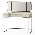 Toeletta da trucco 120 x 50 x 140 cm in legno bianco e metallo bronzo con specchio e 3 cassetti