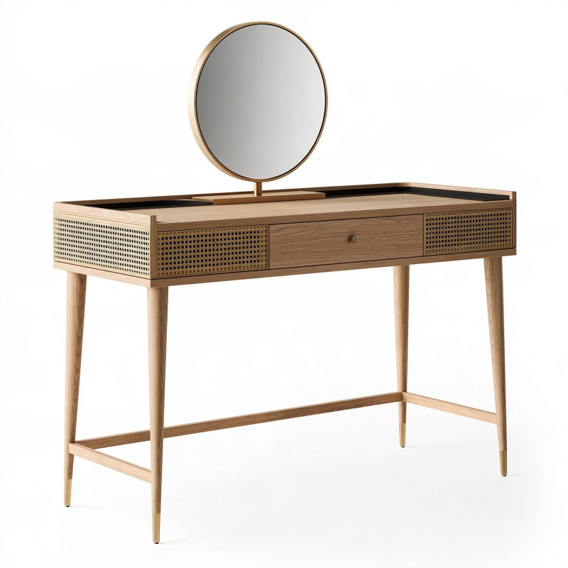 Toeletta 120 x 50 x 120 cm in legno marrone con specchio e cassetti stile retrò
