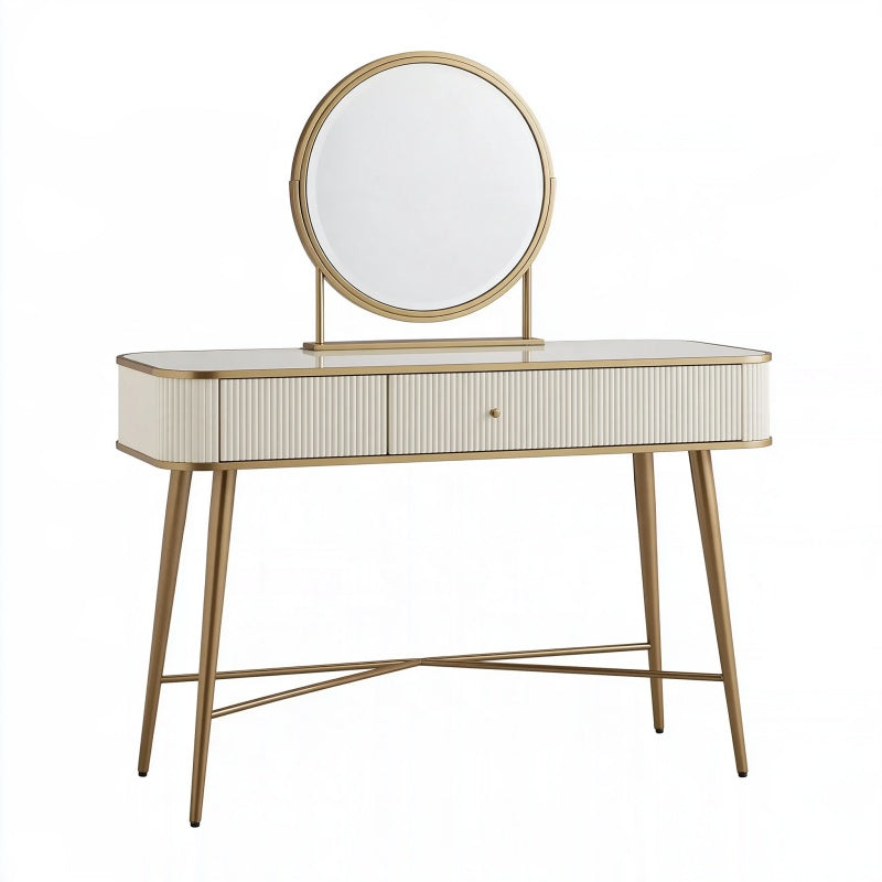 Toeletta 100 x 40 x 133 cm in legno e metallo bianco e oro con specchio stile moderno